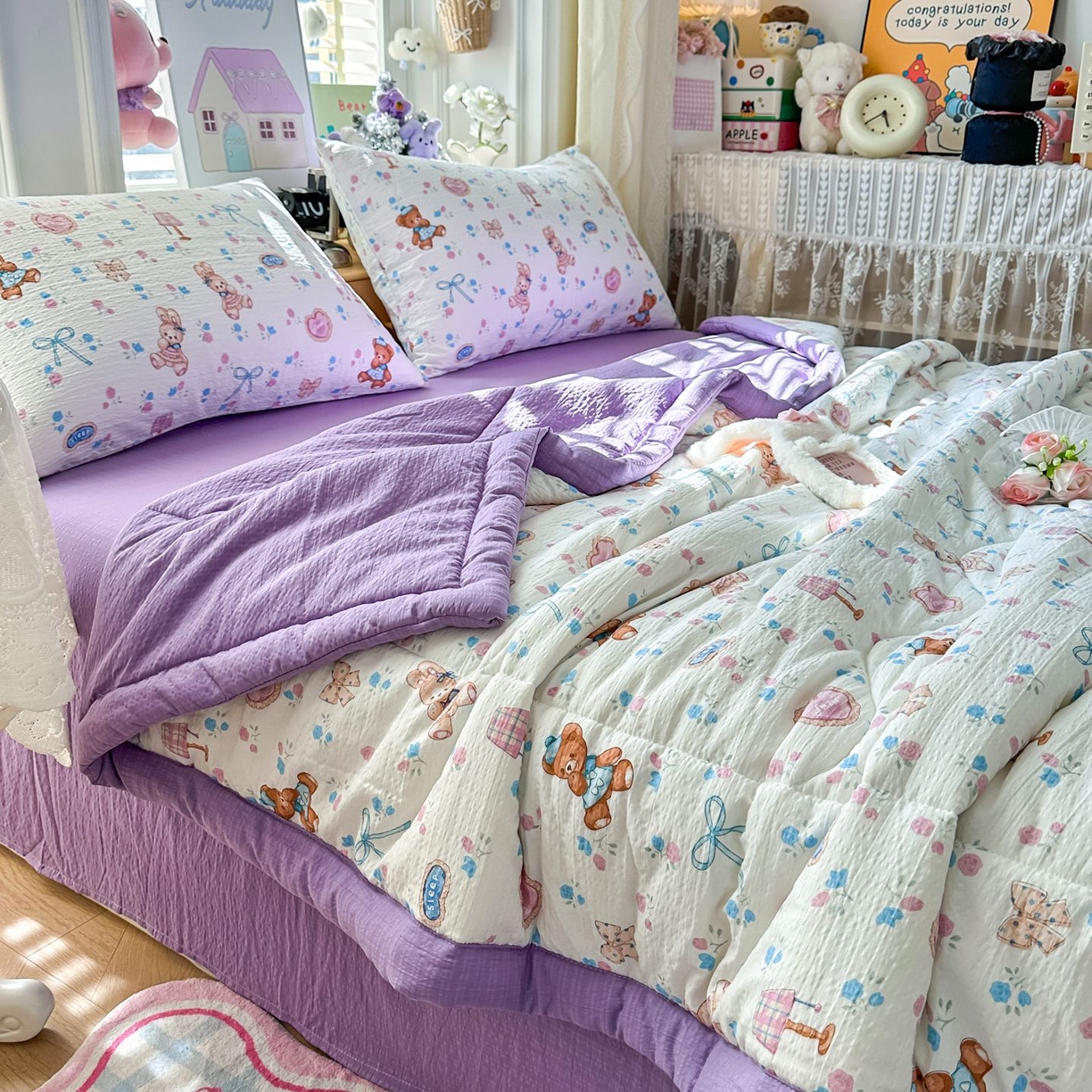 91家纺网 家纺一手货源 找家纺 瑞禾家纺 2026新款皱皱棉双层纱夏被四件套下载文件包含买家秀 紫韵流光