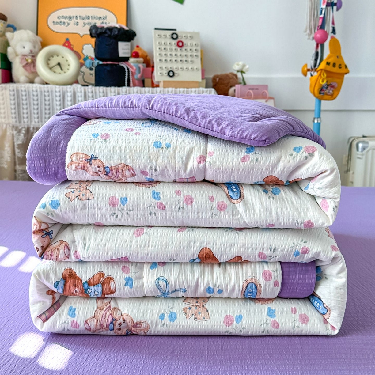 91家纺网 家纺一手货源 找家纺 瑞禾家纺 2026新款皱皱棉双层纱夏被四件套下载文件包含买家秀 紫韵流光