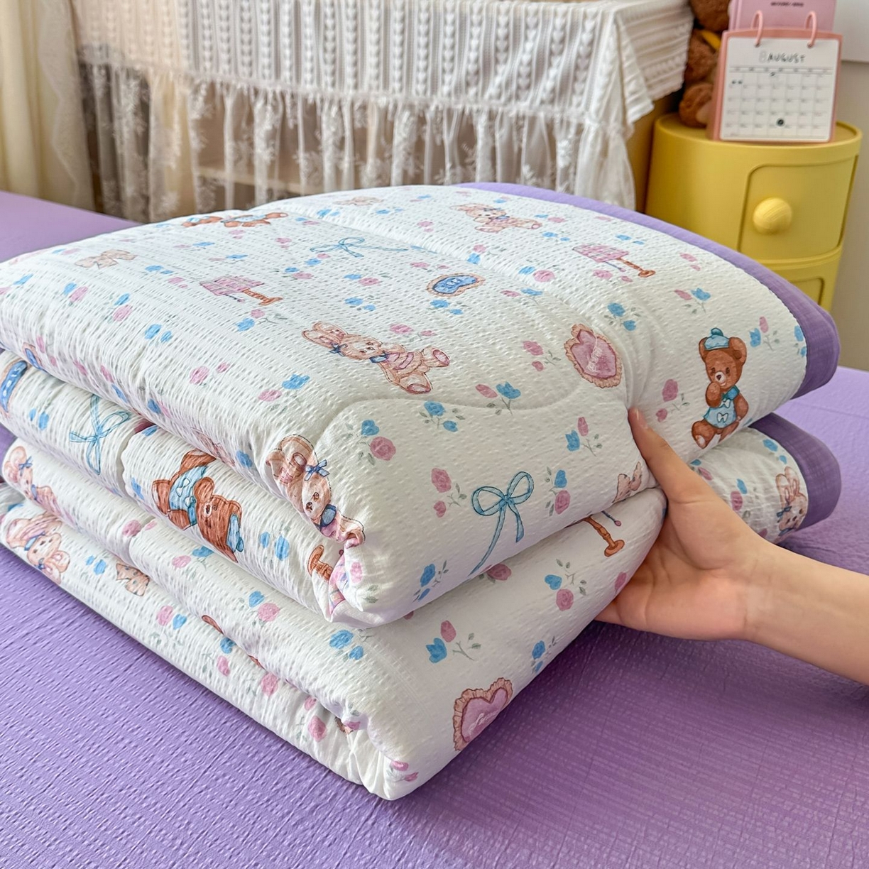 91家纺网 家纺一手货源 找家纺 瑞禾家纺 2026新款皱皱棉双层纱夏被四件套下载文件包含买家秀 紫韵流光