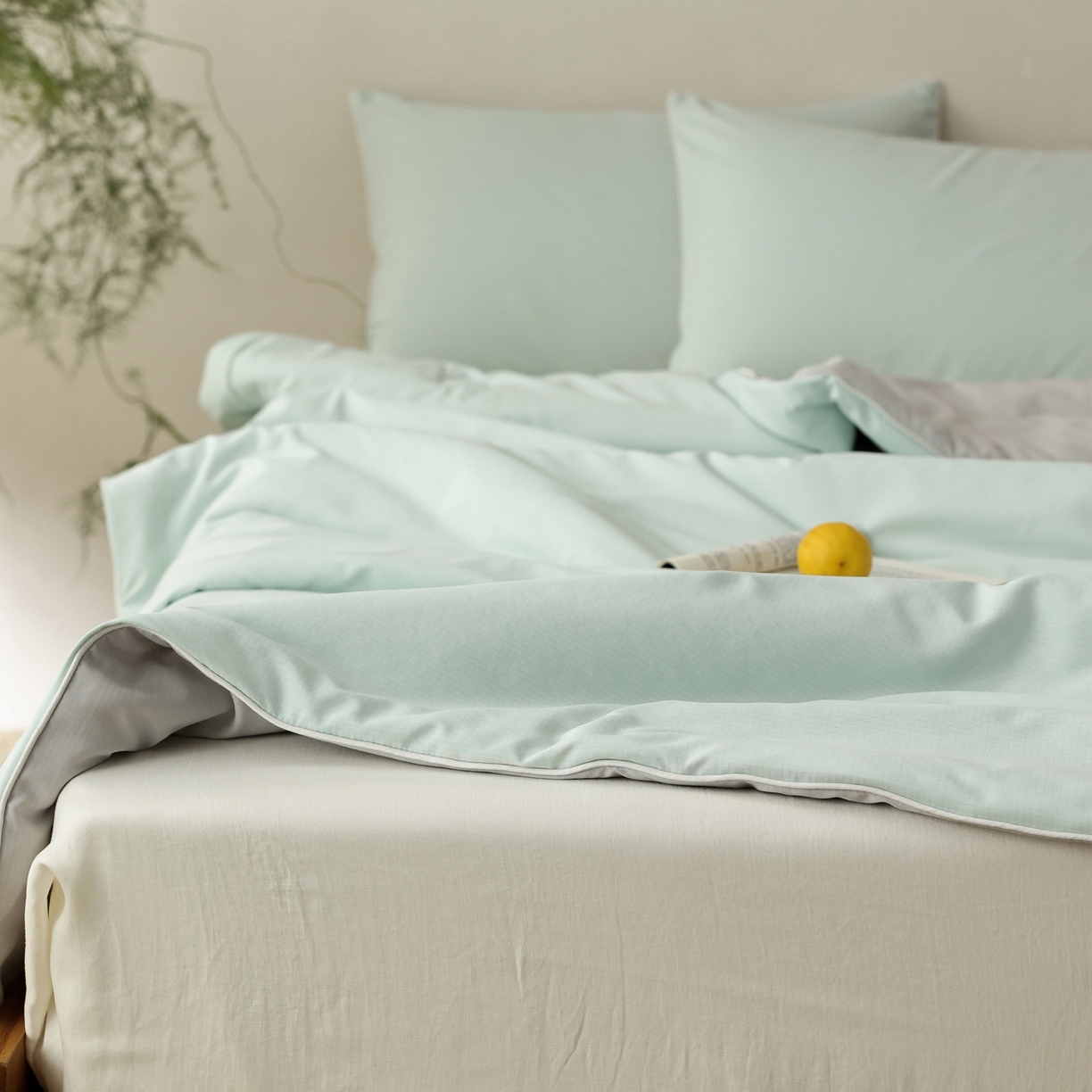 91家纺网 家纺一手货源 找家纺 万盛家纺 2026春夏新款果冻速干夏被夏凉被空调被 冰清绿-灰