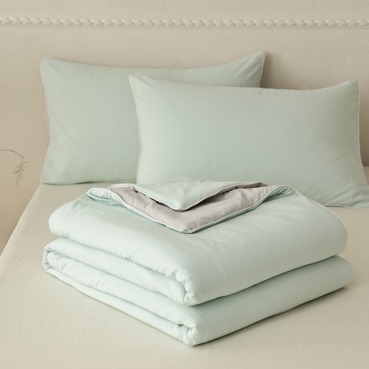 91家纺网 家纺一手货源 找家纺 万盛家纺 2026春夏新款果冻速干夏被夏凉被空调被 冰清绿-灰