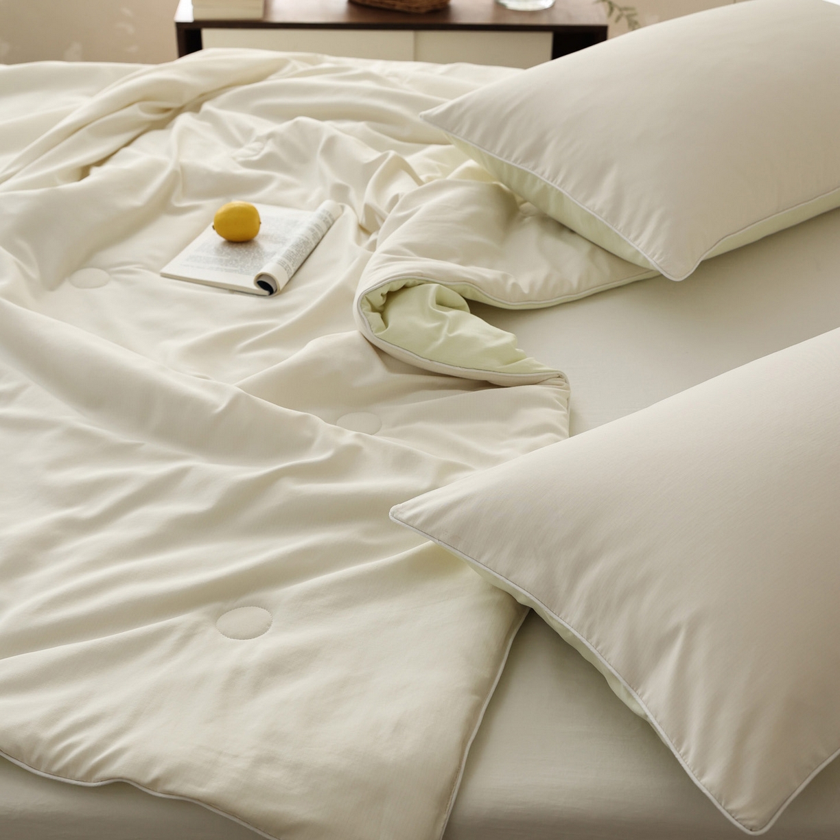 91家纺网 家纺一手货源 找家纺 万盛家纺 2026春夏新款果冻速干夏被夏凉被空调被 糯米黄-绿