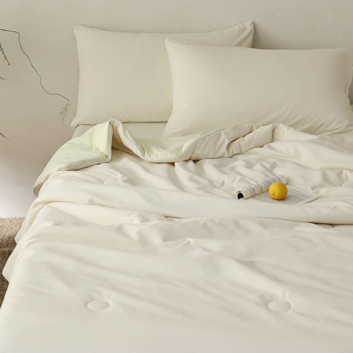 91家纺网 家纺一手货源 找家纺 万盛家纺 2026春夏新款果冻速干夏被夏凉被空调被 糯米黄-绿