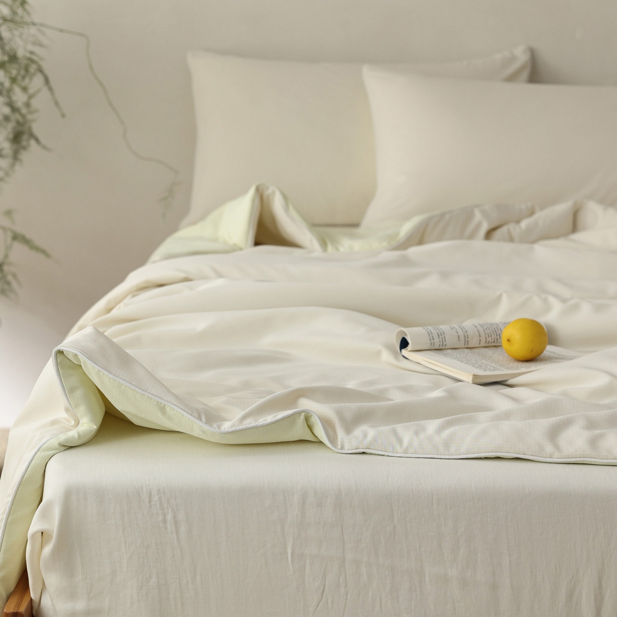 91家纺网 家纺一手货源 找家纺 万盛家纺 2026春夏新款果冻速干夏被夏凉被空调被 糯米黄-绿