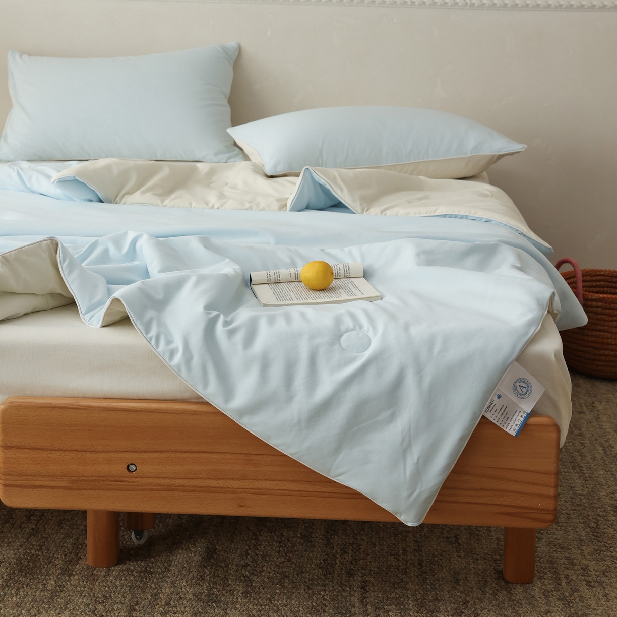 91家纺网 家纺一手货源 找家纺 万盛家纺 2026春夏新款果冻速干夏被夏凉被空调被 星空蓝-米