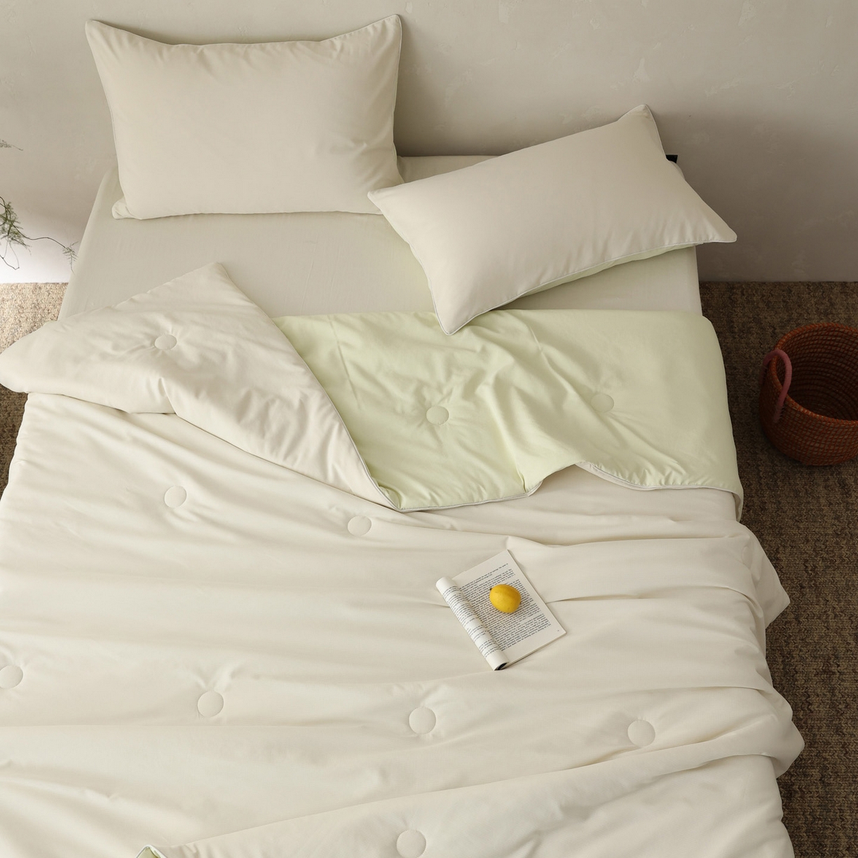 91家纺网 家纺一手货源 找家纺 万盛家纺 2026春夏新款果冻速干夏被夏凉被空调被 糯米黄-绿