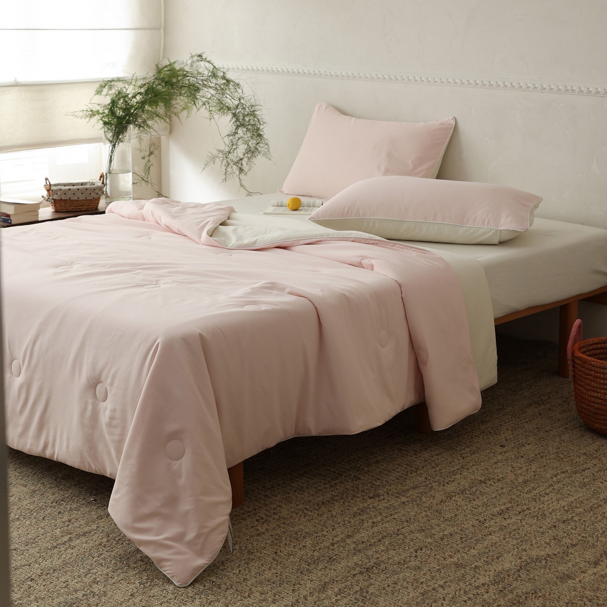 91家纺网 家纺一手货源 找家纺 万盛家纺 2026春夏新款果冻速干夏被夏凉被空调被 暗香粉-米