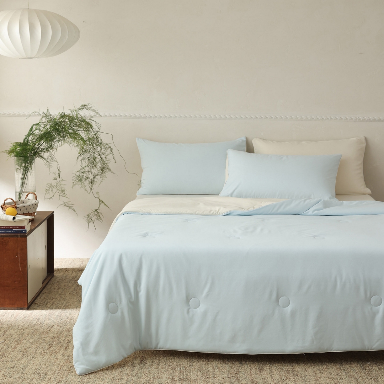 91家纺网 家纺一手货源 找家纺 万盛家纺 2026春夏新款果冻速干夏被夏凉被空调被 星空蓝-米