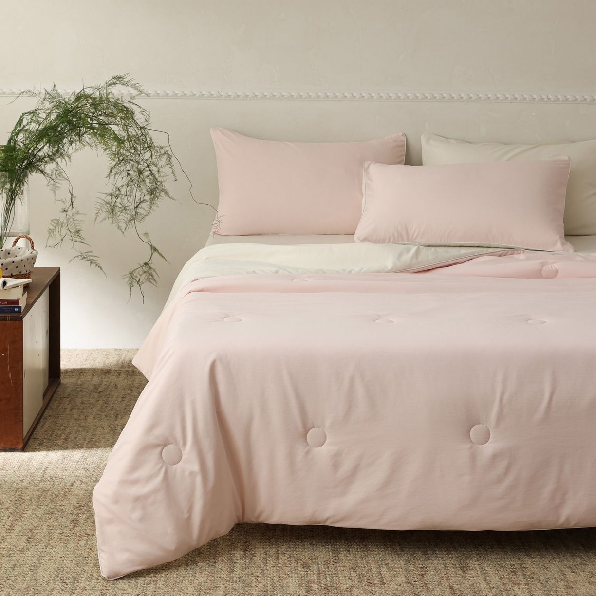 91家纺网 家纺一手货源 找家纺 万盛家纺 2026春夏新款果冻速干夏被夏凉被空调被 暗香粉-米