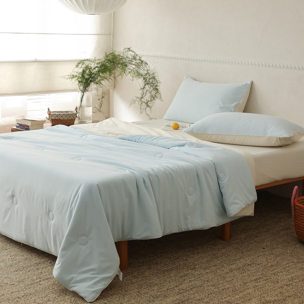 91家纺网 家纺一手货源 找家纺 万盛家纺 2026春夏新款果冻速干夏被夏凉被空调被 星空蓝-米