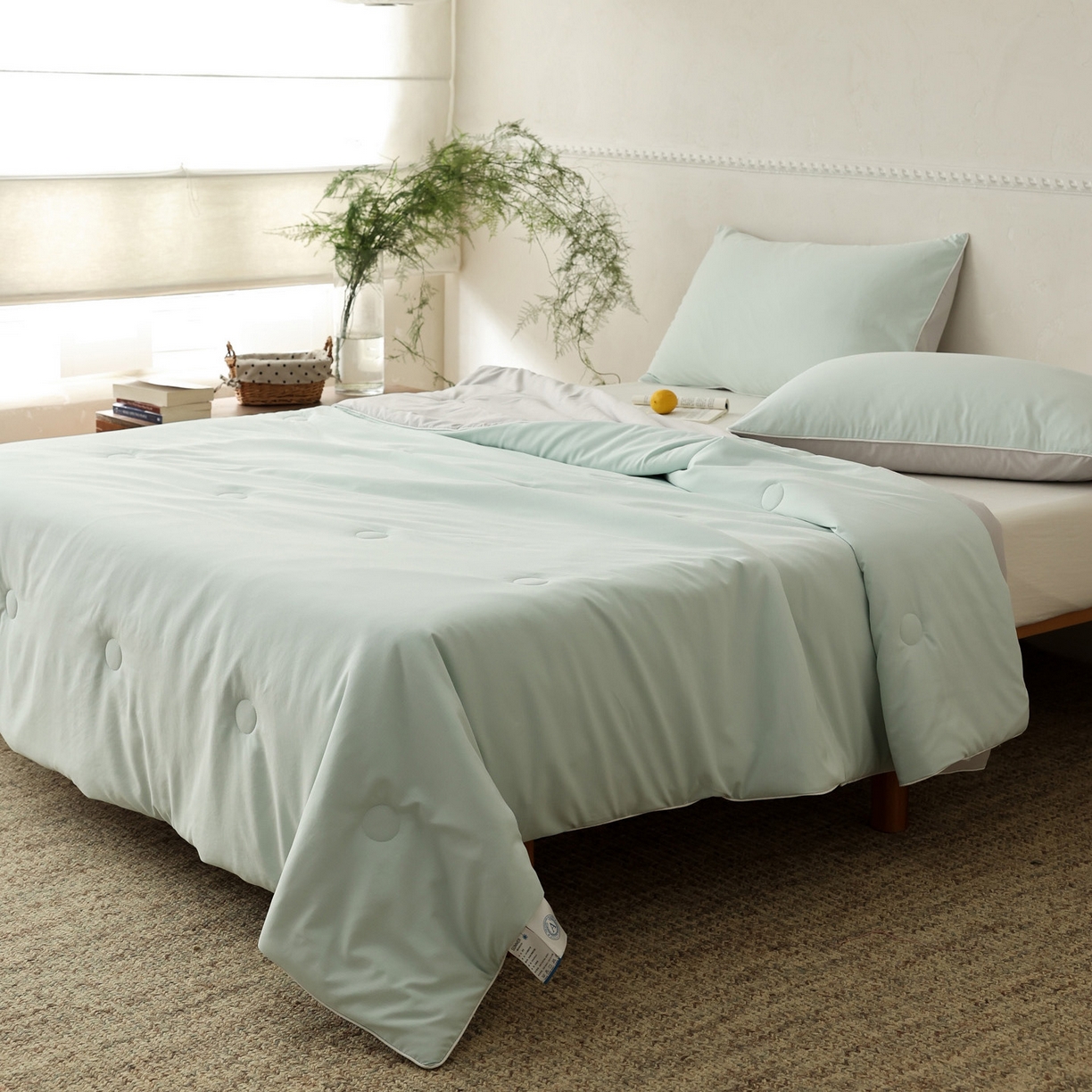 91家纺网 家纺一手货源 找家纺 万盛家纺 2026春夏新款果冻速干夏被夏凉被空调被 冰清绿-灰