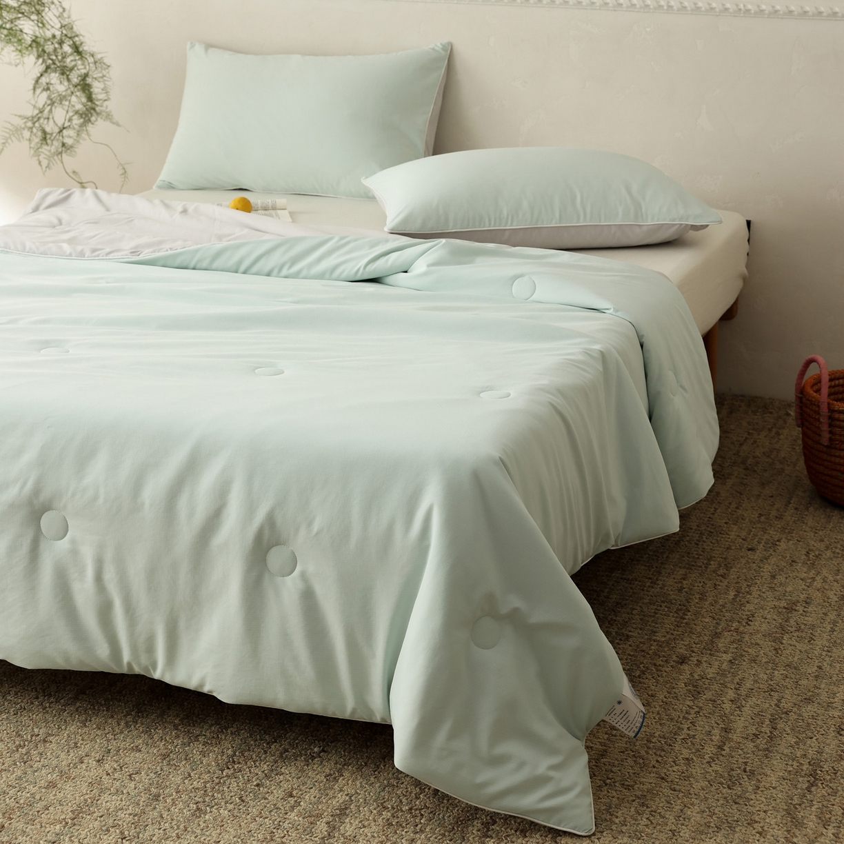 91家纺网 家纺一手货源 找家纺 万盛家纺 2026春夏新款果冻速干夏被夏凉被空调被 冰清绿-灰