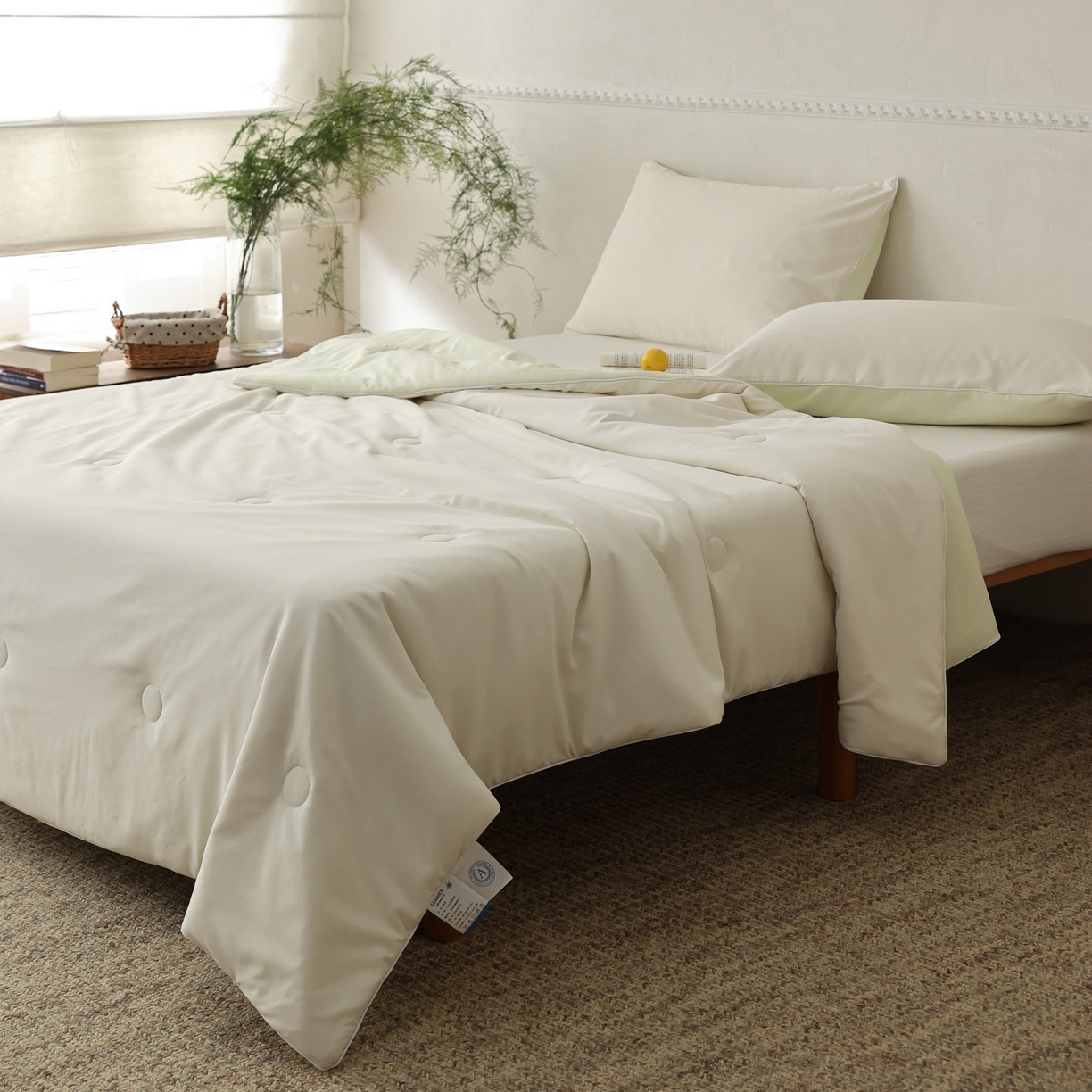 91家纺网 家纺一手货源 找家纺 万盛家纺 2026春夏新款果冻速干夏被夏凉被空调被 糯米黄-绿