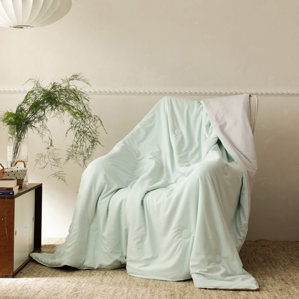 91家纺网 家纺一手货源 找家纺 万盛家纺 2026春夏新款果冻速干夏被夏凉被空调被 冰清绿-灰