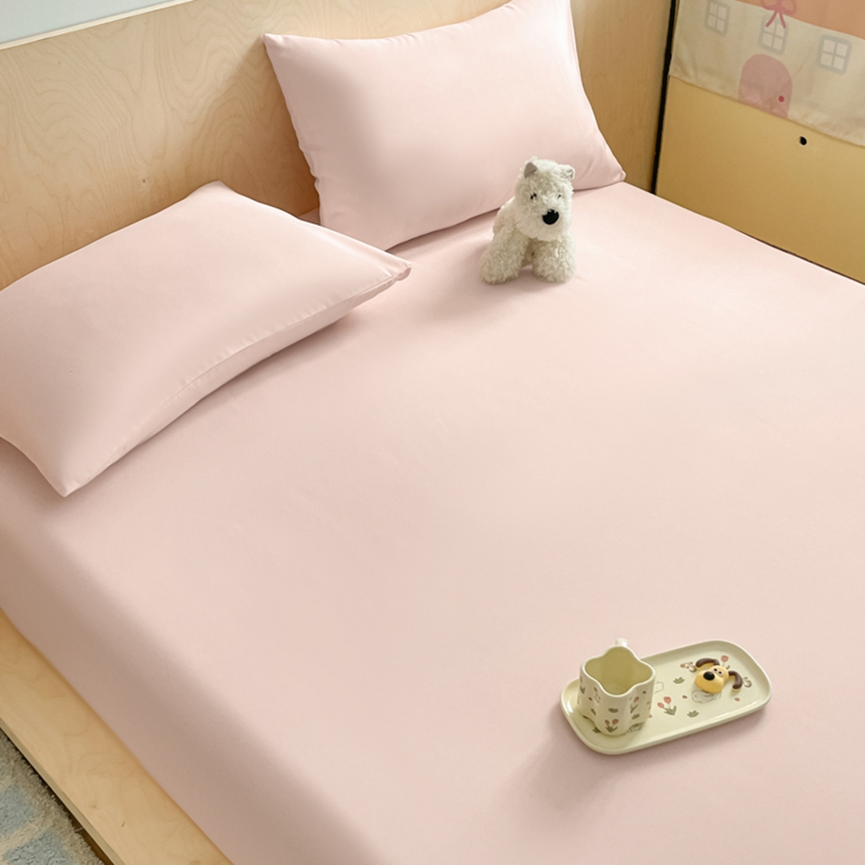 91家纺网 家纺一手货源 找家纺 欧邦 2026春夏新款纯色磨毛单床笠床笠单件单品床笠 磨毛-浅粉