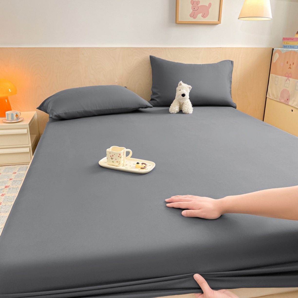 91家纺网 家纺一手货源 找家纺 欧邦 2026春夏新款纯色磨毛单床笠床笠单件单品床笠 磨毛-深灰