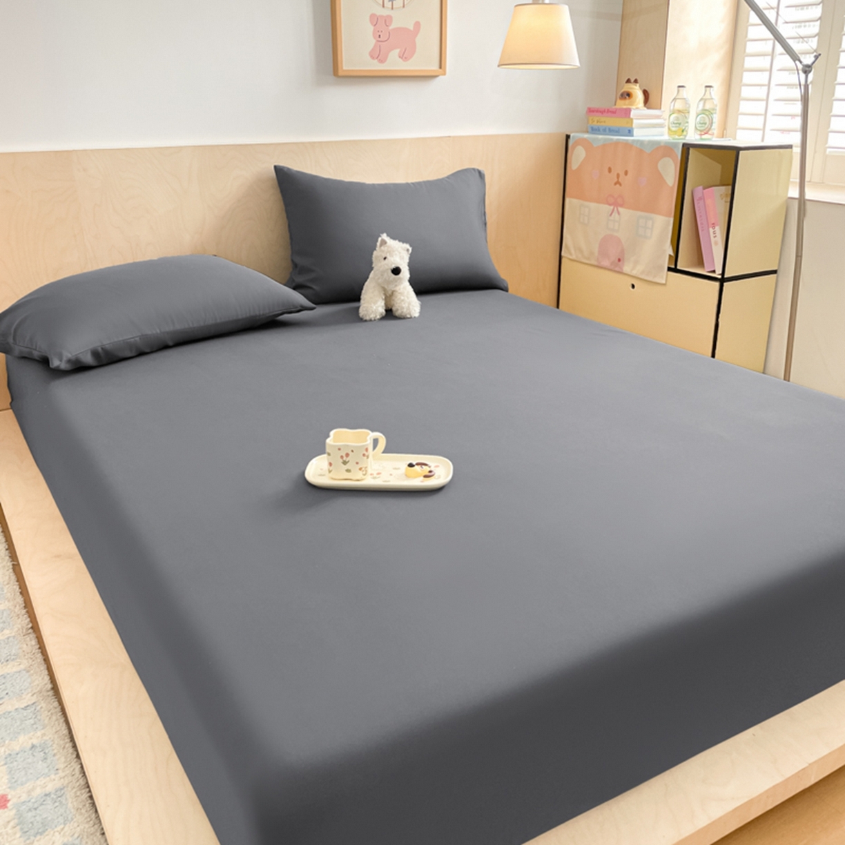 91家纺网 家纺一手货源 找家纺 欧邦 2026春夏新款纯色磨毛单床笠床笠单件单品床笠 磨毛-深灰