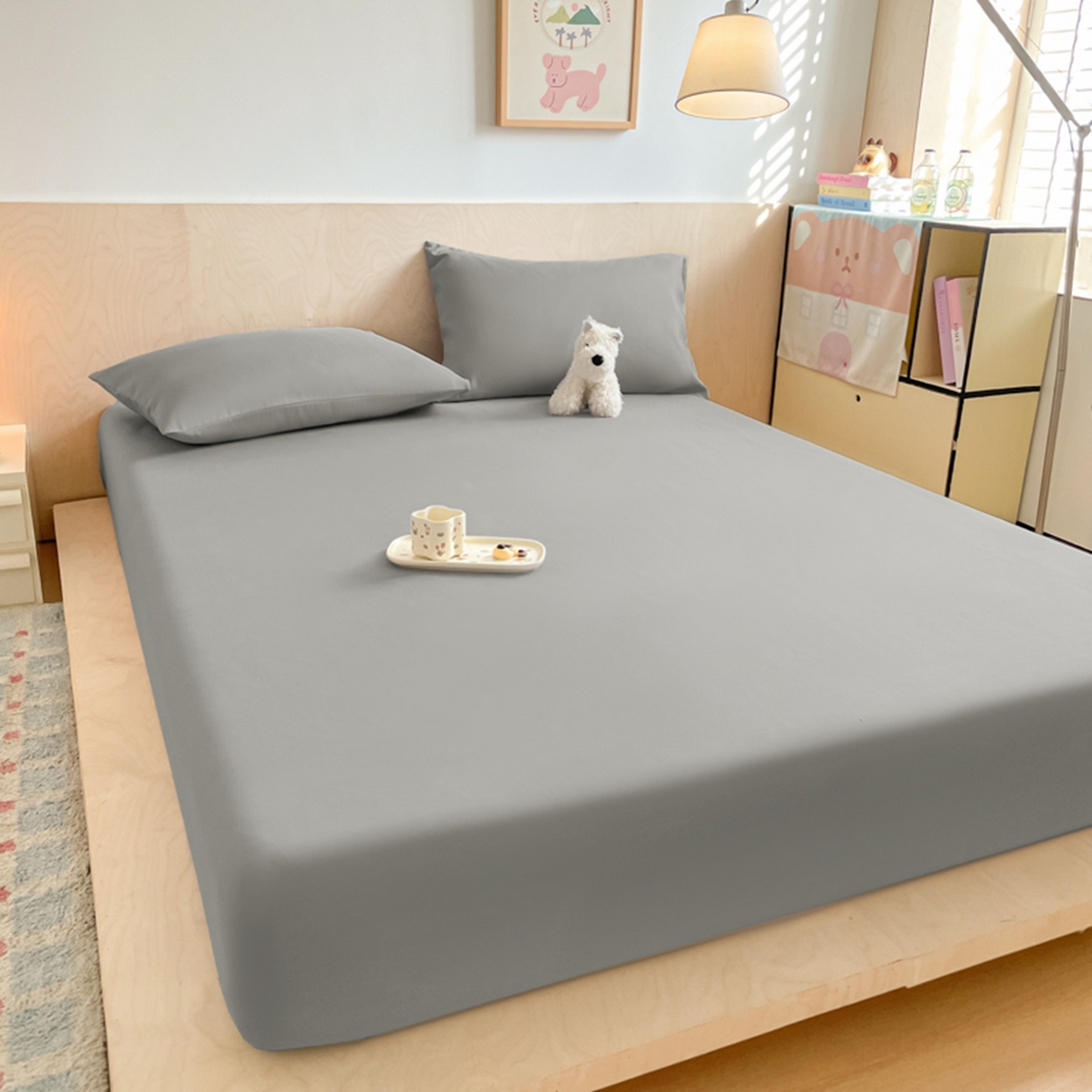 91家纺网 家纺一手货源 找家纺 欧邦 2026春夏新款纯色磨毛单床笠床笠单件单品床笠 磨毛-浅灰