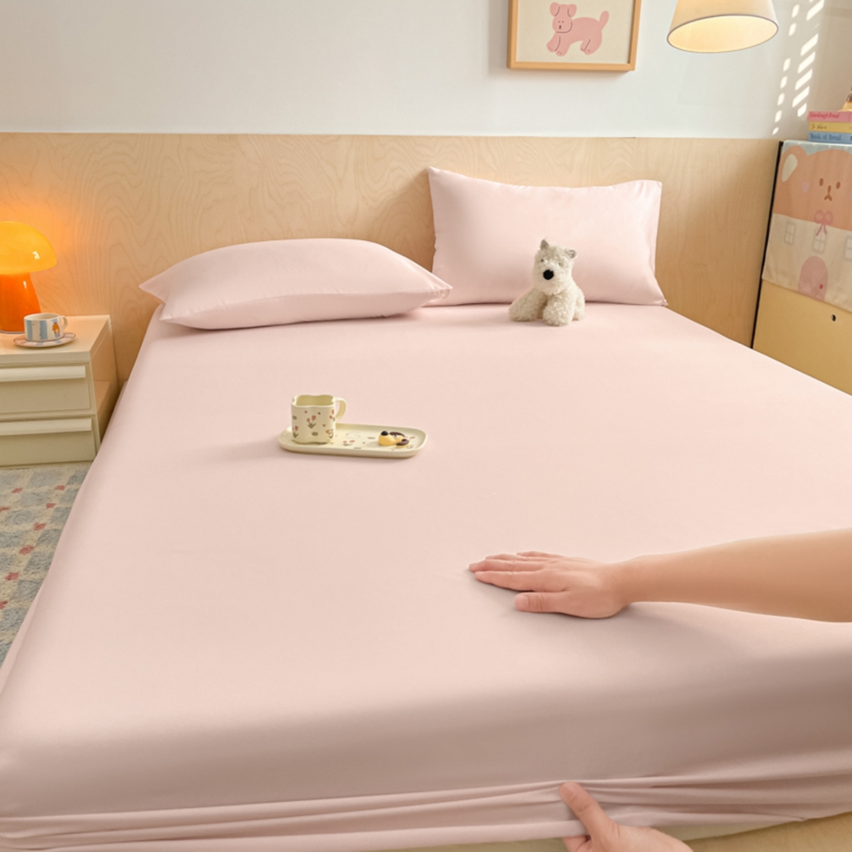 91家纺网 家纺一手货源 找家纺 欧邦 2026春夏新款纯色磨毛单床笠床笠单件单品床笠 磨毛-浅粉