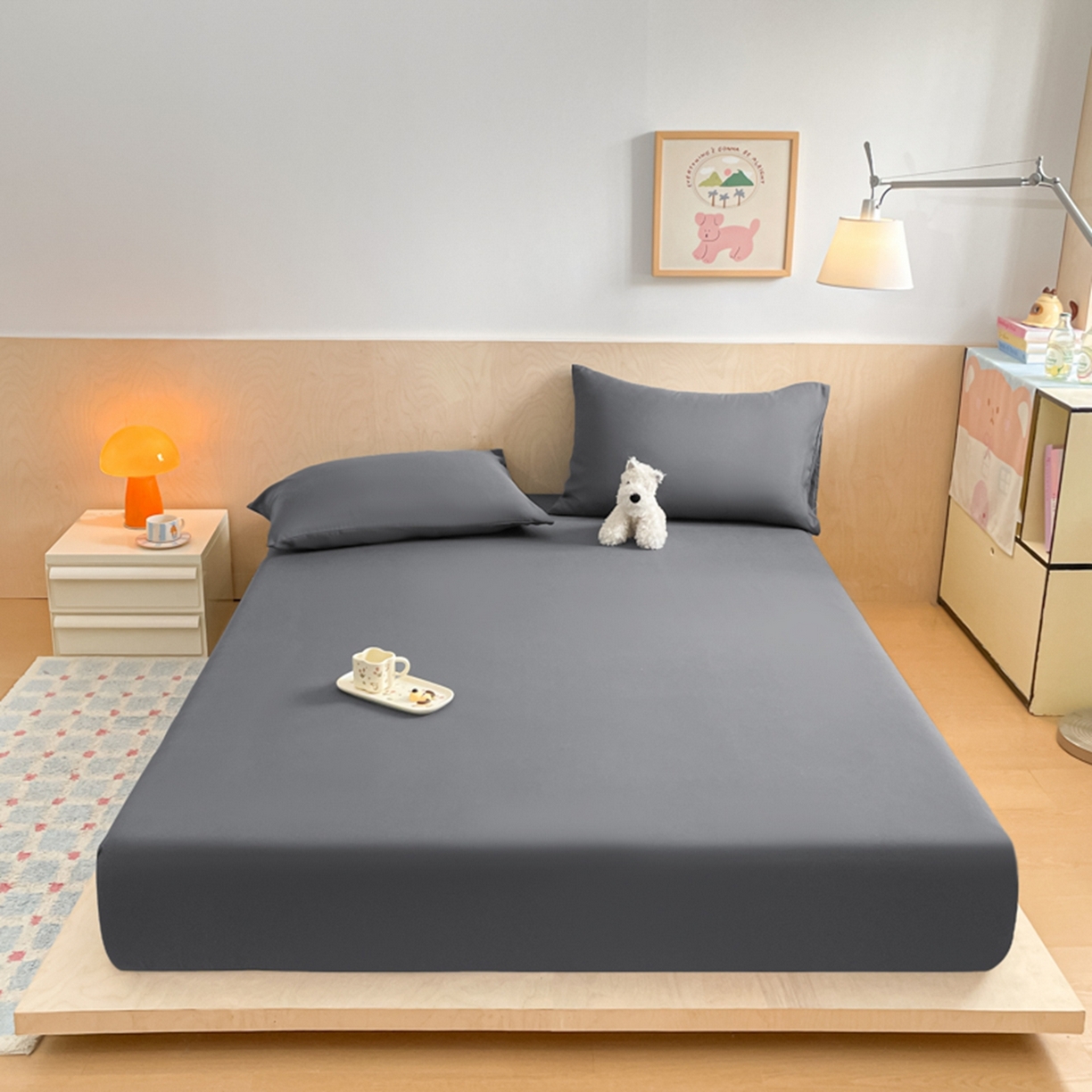 91家纺网 家纺一手货源 找家纺 欧邦 2026春夏新款纯色磨毛单床笠床笠单件单品床笠 磨毛-深灰