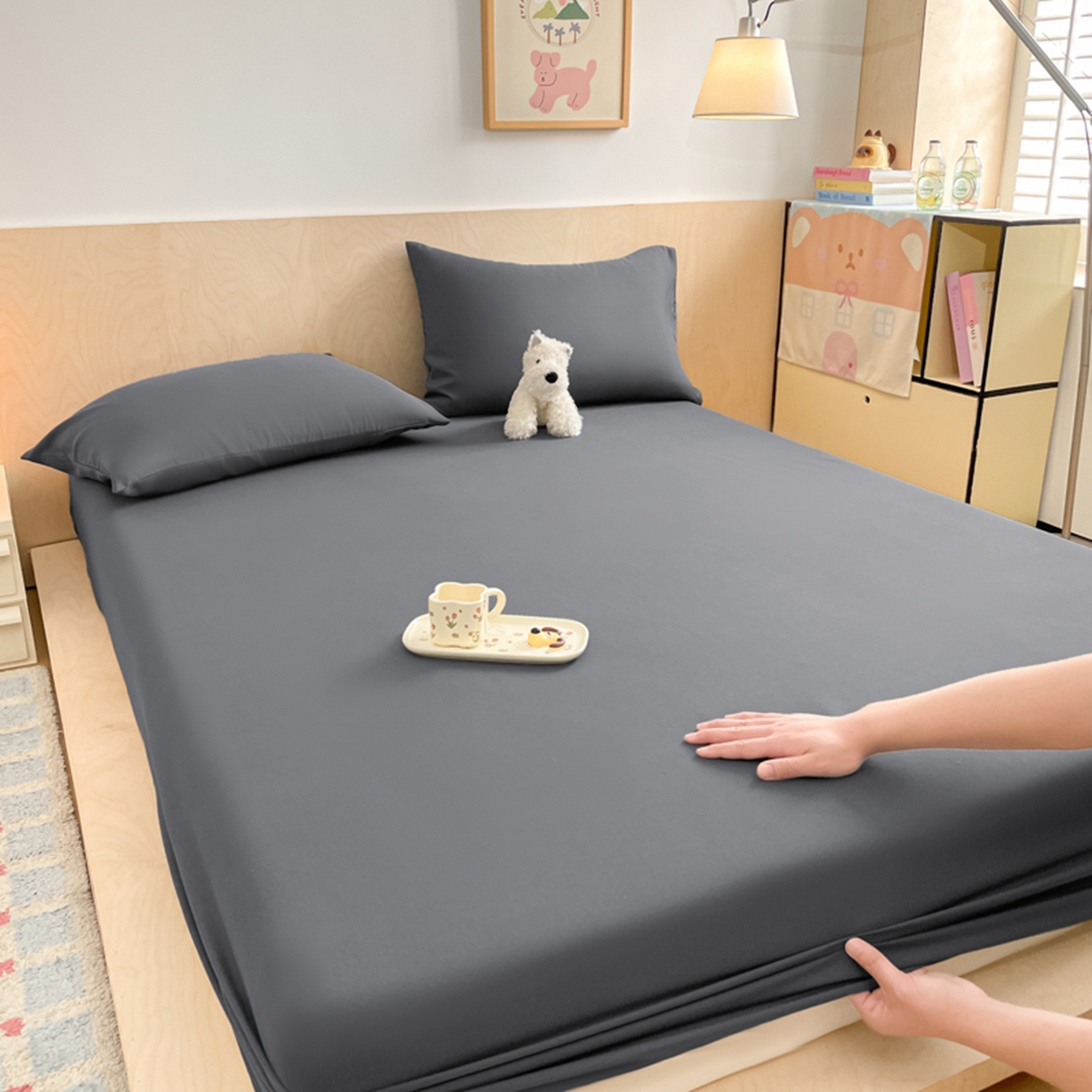 91家纺网 家纺一手货源 找家纺 欧邦 2026春夏新款纯色磨毛单床笠床笠单件单品床笠 磨毛-深灰