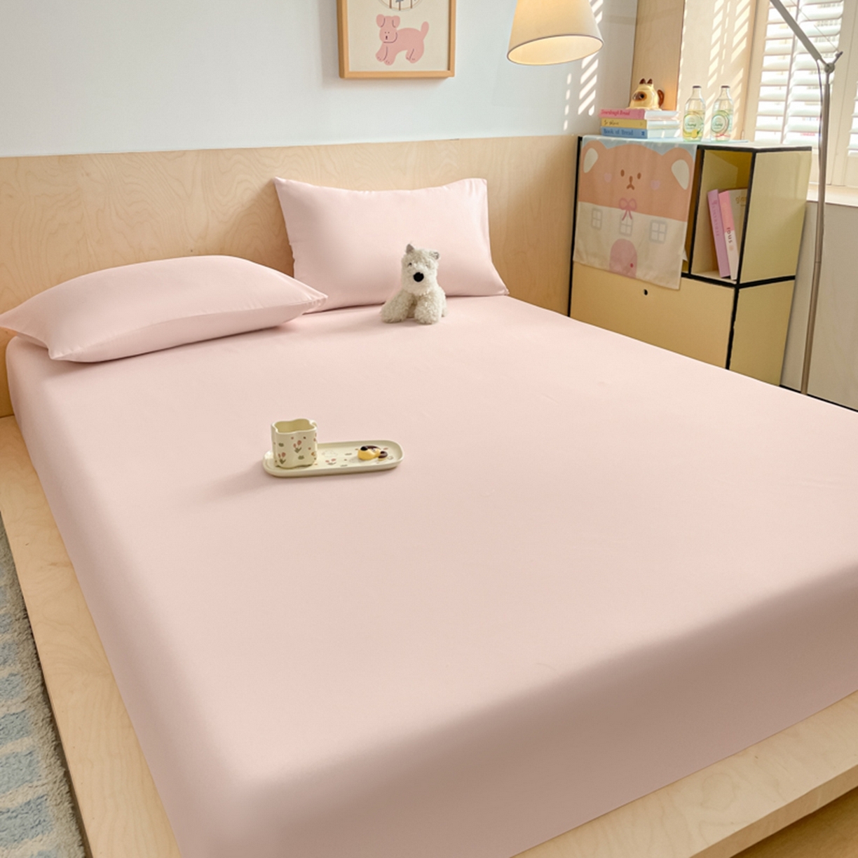 91家纺网 家纺一手货源 找家纺 欧邦 2026春夏新款纯色磨毛单床笠床笠单件单品床笠 磨毛-浅粉