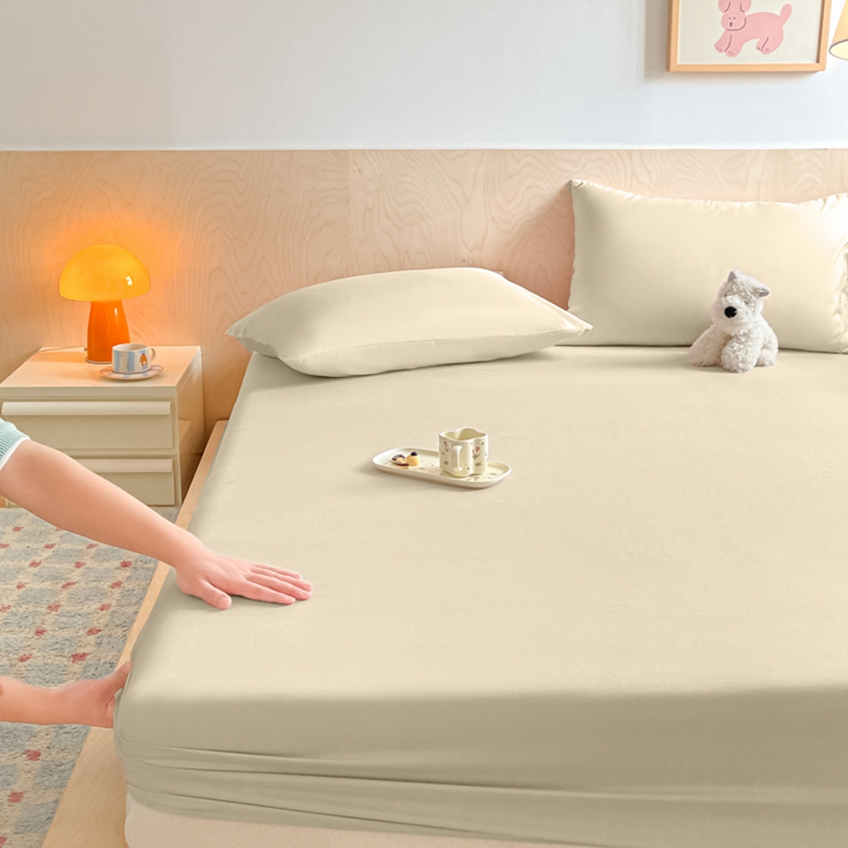 91家纺网 家纺一手货源 找家纺 欧邦 2026春夏新款纯色磨毛单床笠床笠单件单品床笠 磨毛-卡其