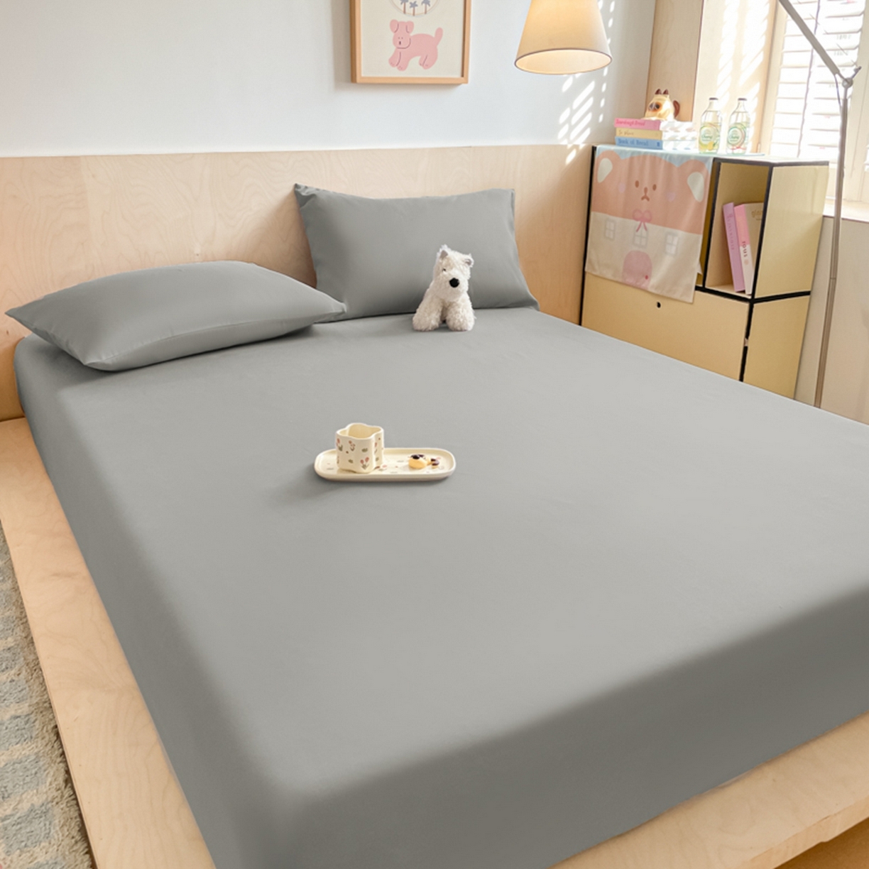 91家纺网 家纺一手货源 找家纺 欧邦 2026春夏新款纯色磨毛单床笠床笠单件单品床笠 磨毛-浅灰