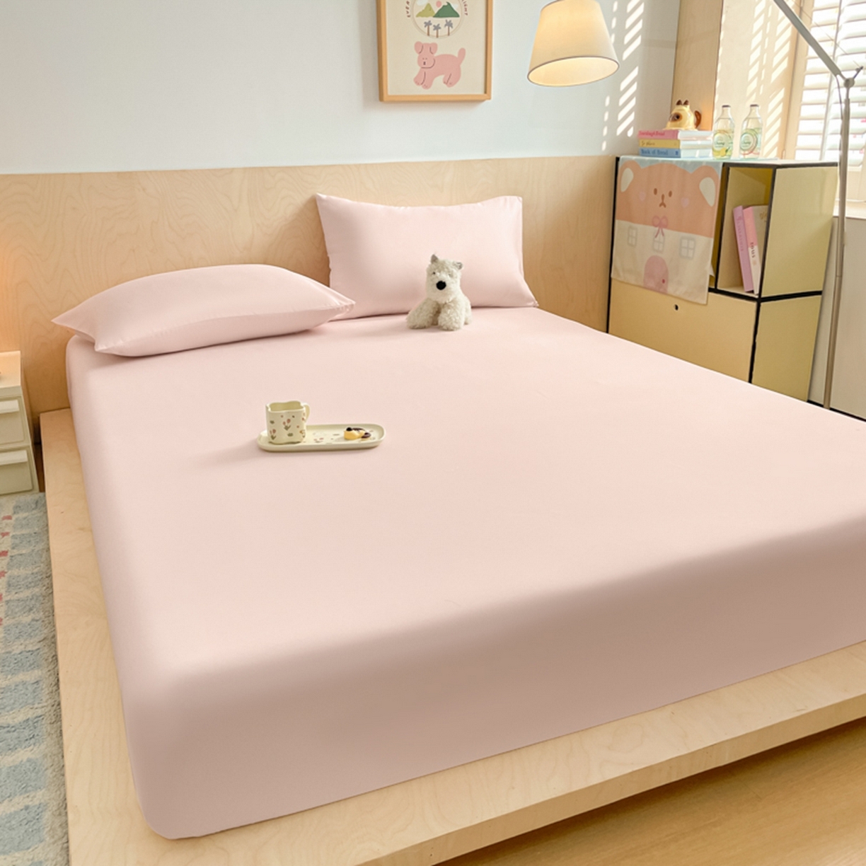 91家纺网 家纺一手货源 找家纺 欧邦 2026春夏新款纯色磨毛单床笠床笠单件单品床笠 磨毛-浅粉