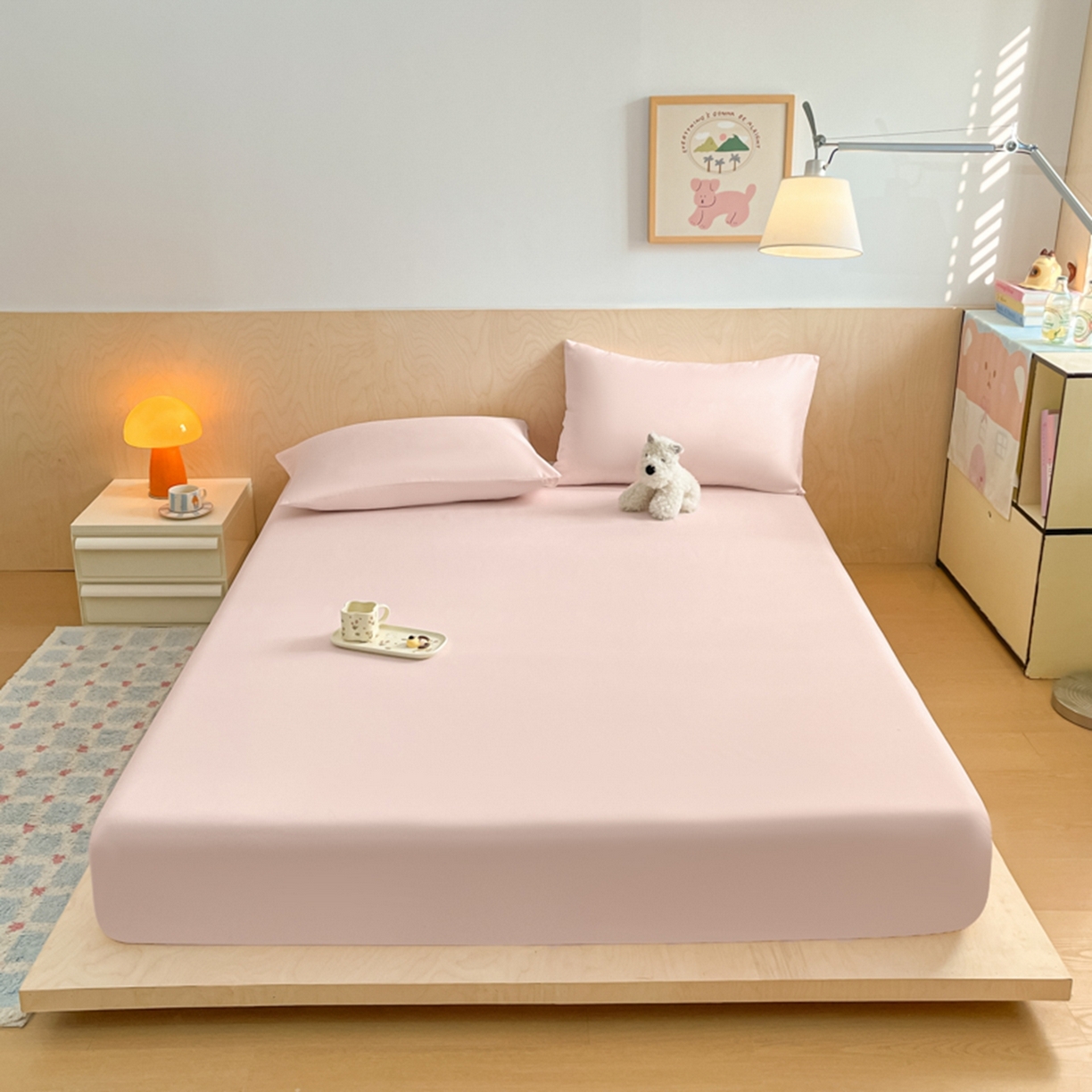 91家纺网 家纺一手货源 找家纺 欧邦 2026春夏新款纯色磨毛单床笠床笠单件单品床笠 磨毛-浅粉