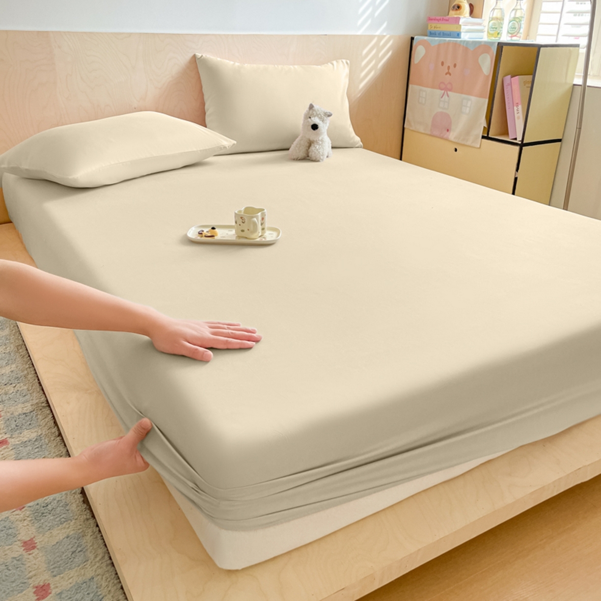 91家纺网 家纺一手货源 找家纺 欧邦 2026春夏新款纯色磨毛单床笠床笠单件单品床笠 磨毛-卡其