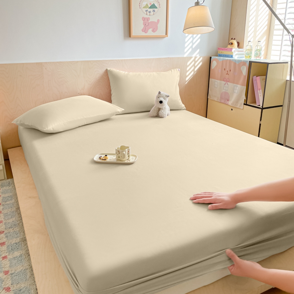 91家纺网 家纺一手货源 找家纺 欧邦 2026春夏新款纯色磨毛单床笠床笠单件单品床笠 磨毛-卡其