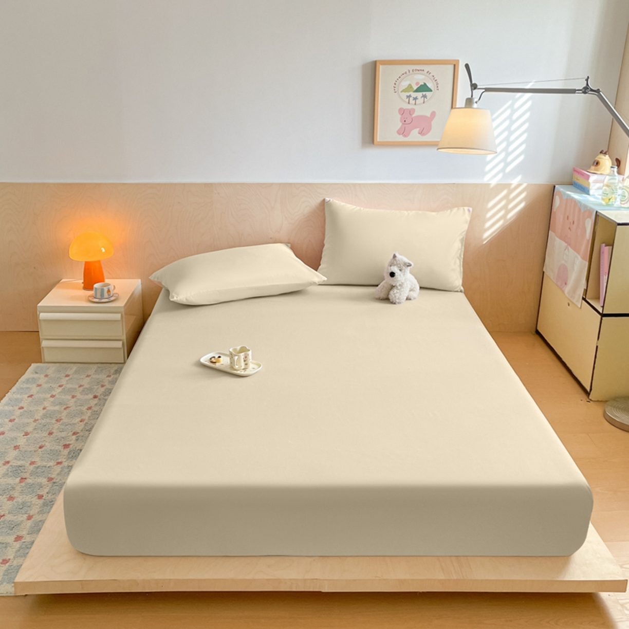 91家纺网 家纺一手货源 找家纺 欧邦 2026春夏新款纯色磨毛单床笠床笠单件单品床笠 磨毛-卡其