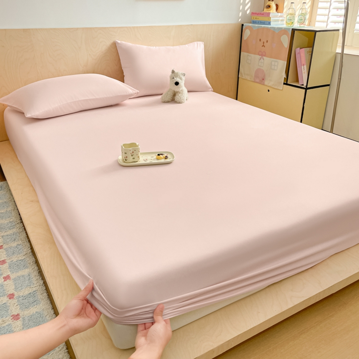 91家纺网 家纺一手货源 找家纺 欧邦 2026春夏新款纯色磨毛单床笠床笠单件单品床笠 磨毛-浅粉