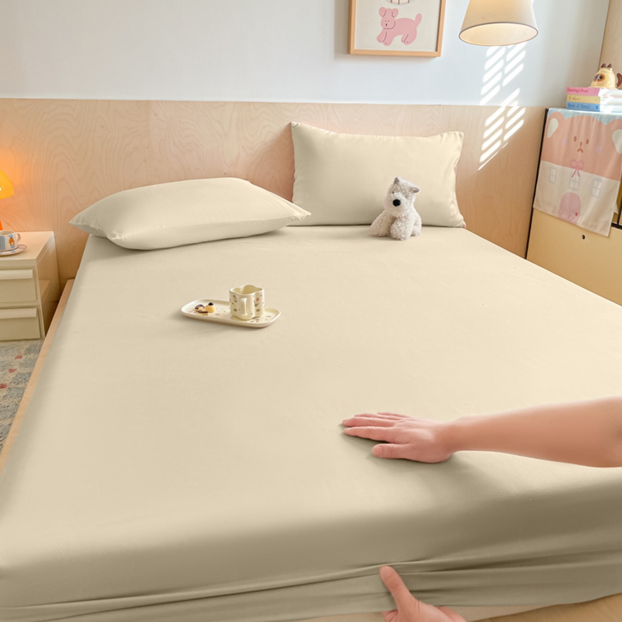 91家纺网 家纺一手货源 找家纺 欧邦 2026春夏新款纯色磨毛单床笠床笠单件单品床笠 磨毛-卡其