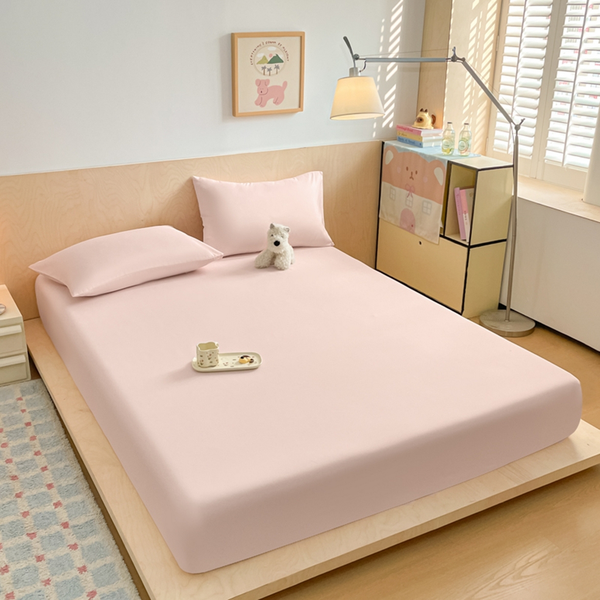 91家纺网 家纺一手货源 找家纺 欧邦 2026春夏新款纯色磨毛单床笠床笠单件单品床笠 磨毛-浅粉