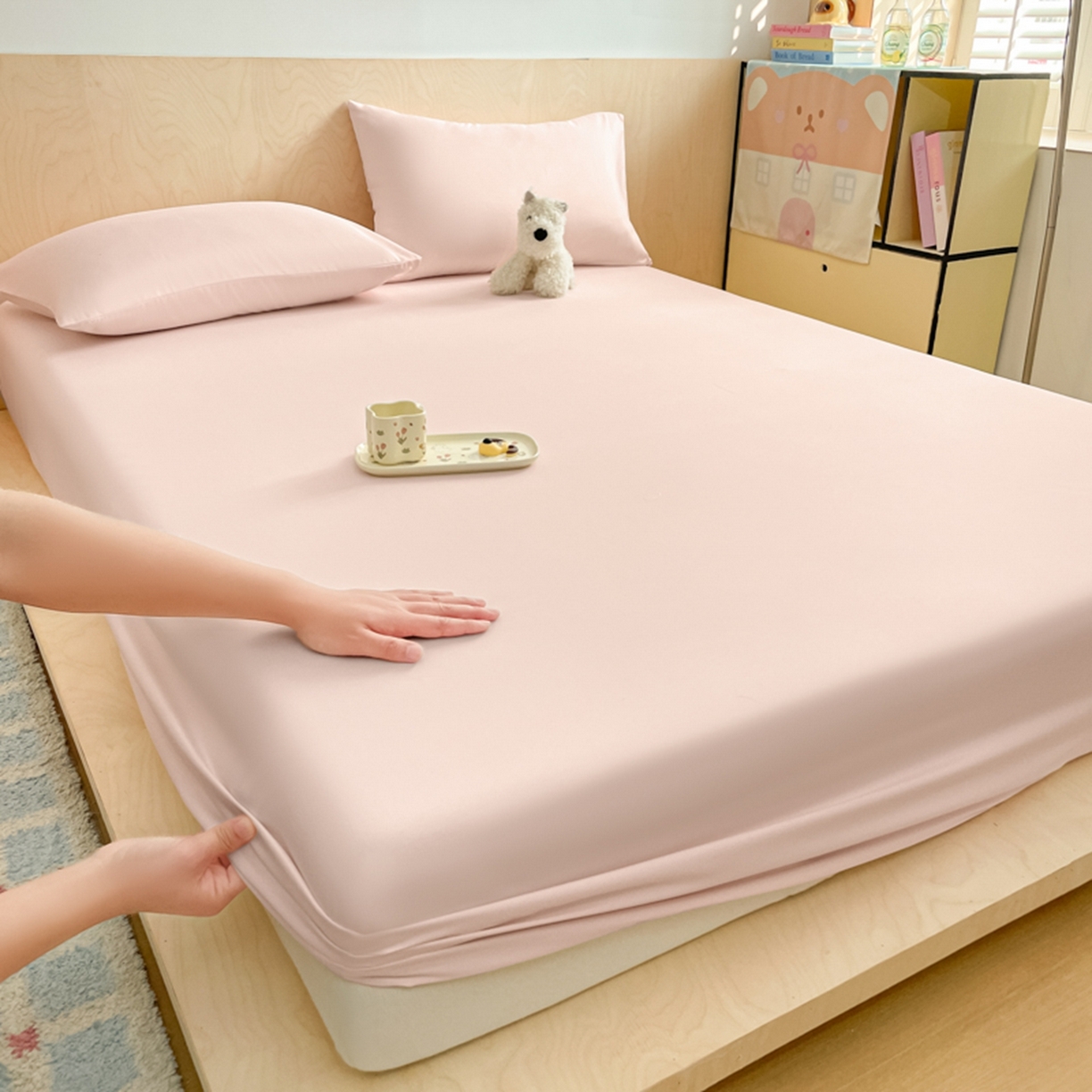 91家纺网 家纺一手货源 找家纺 欧邦 2026春夏新款纯色磨毛单床笠床笠单件单品床笠 磨毛-浅粉