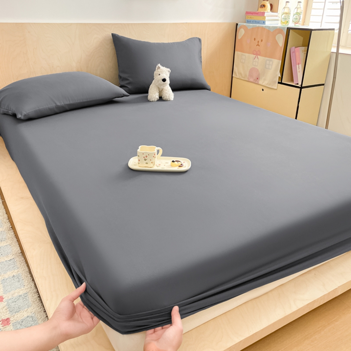 91家纺网 家纺一手货源 找家纺 欧邦 2026春夏新款纯色磨毛单床笠床笠单件单品床笠 磨毛-深灰