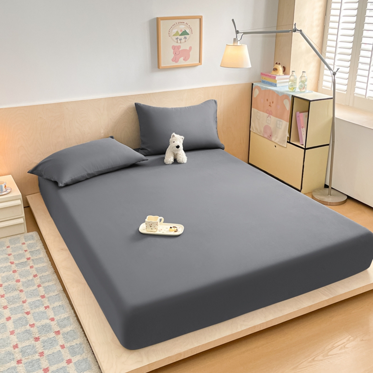 91家纺网 家纺一手货源 找家纺 欧邦 2026春夏新款纯色磨毛单床笠床笠单件单品床笠 磨毛-深灰