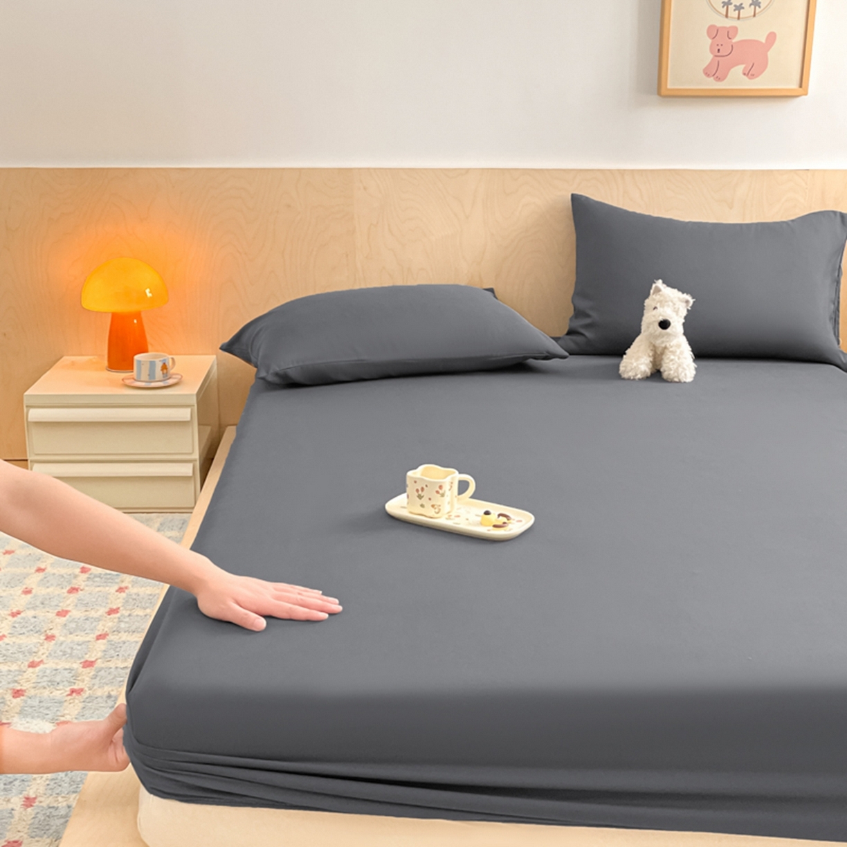 91家纺网 家纺一手货源 找家纺 欧邦 2026春夏新款纯色磨毛单床笠床笠单件单品床笠 磨毛-深灰