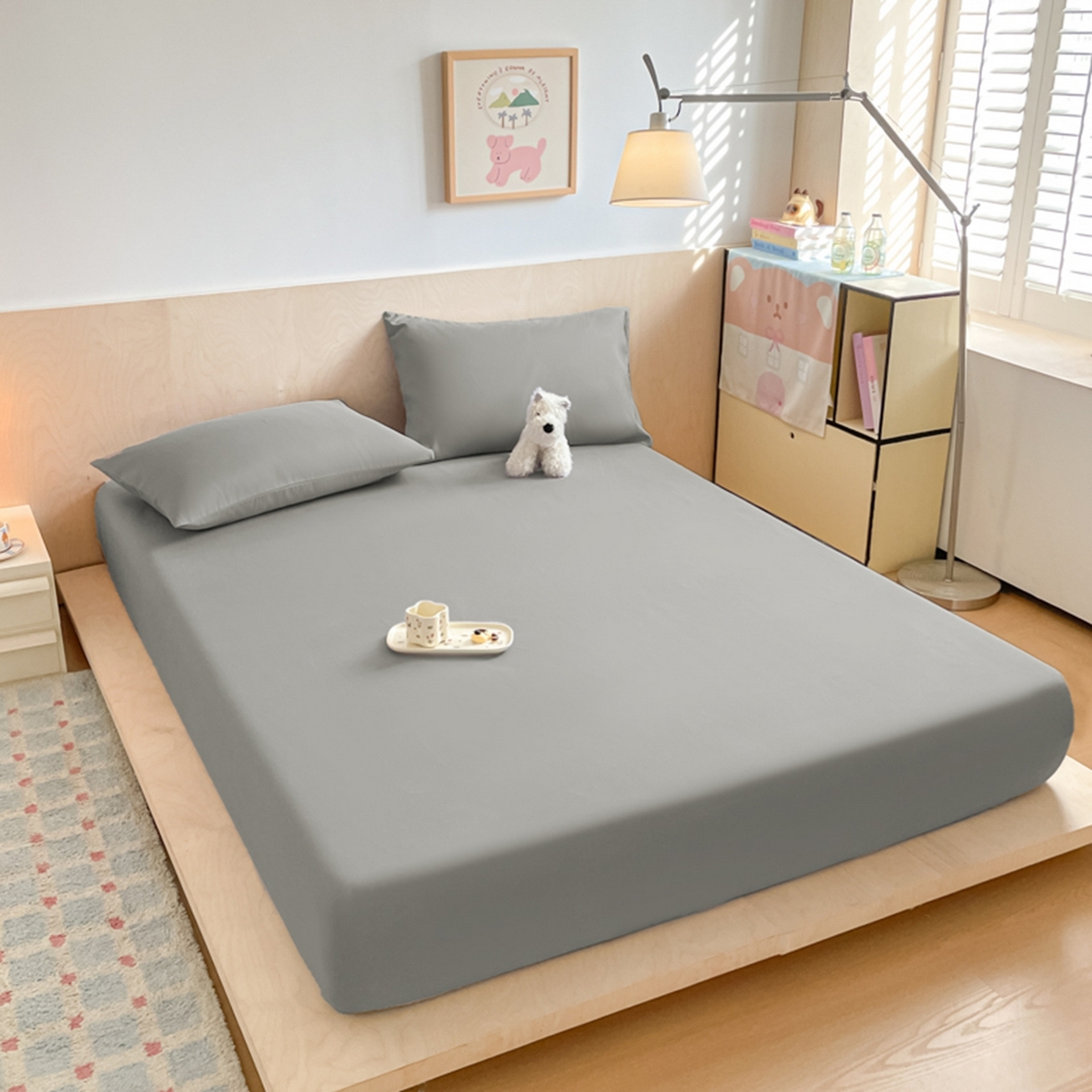 91家纺网 家纺一手货源 找家纺 欧邦 2026春夏新款纯色磨毛单床笠床笠单件单品床笠 磨毛-浅灰