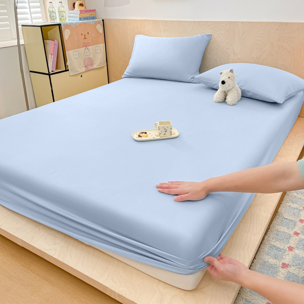 欧邦 2026春夏新款纯色磨毛单床笠床笠单件单品床笠 磨毛-天蓝