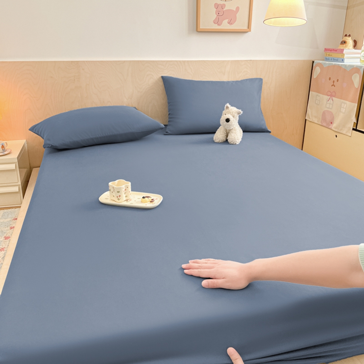 91家纺网 家纺一手货源 找家纺 欧邦 2026春夏新款纯色磨毛单床笠床笠单件单品床笠 磨毛-藏青