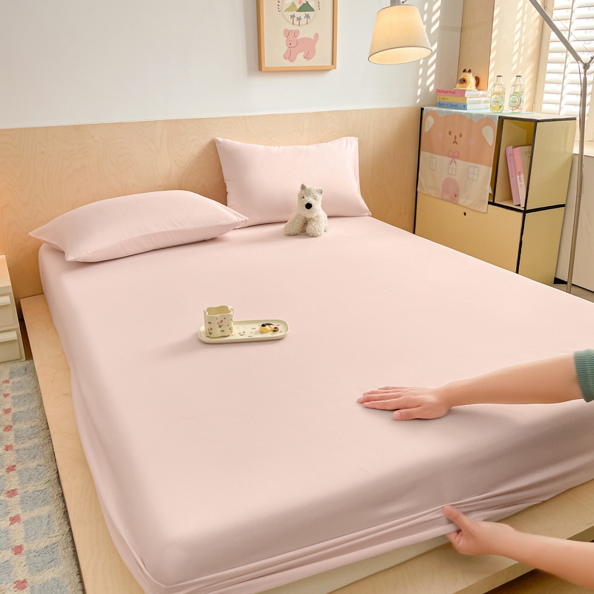 91家纺网 家纺一手货源 找家纺 欧邦 2026春夏新款纯色磨毛单床笠床笠单件单品床笠 磨毛-浅粉