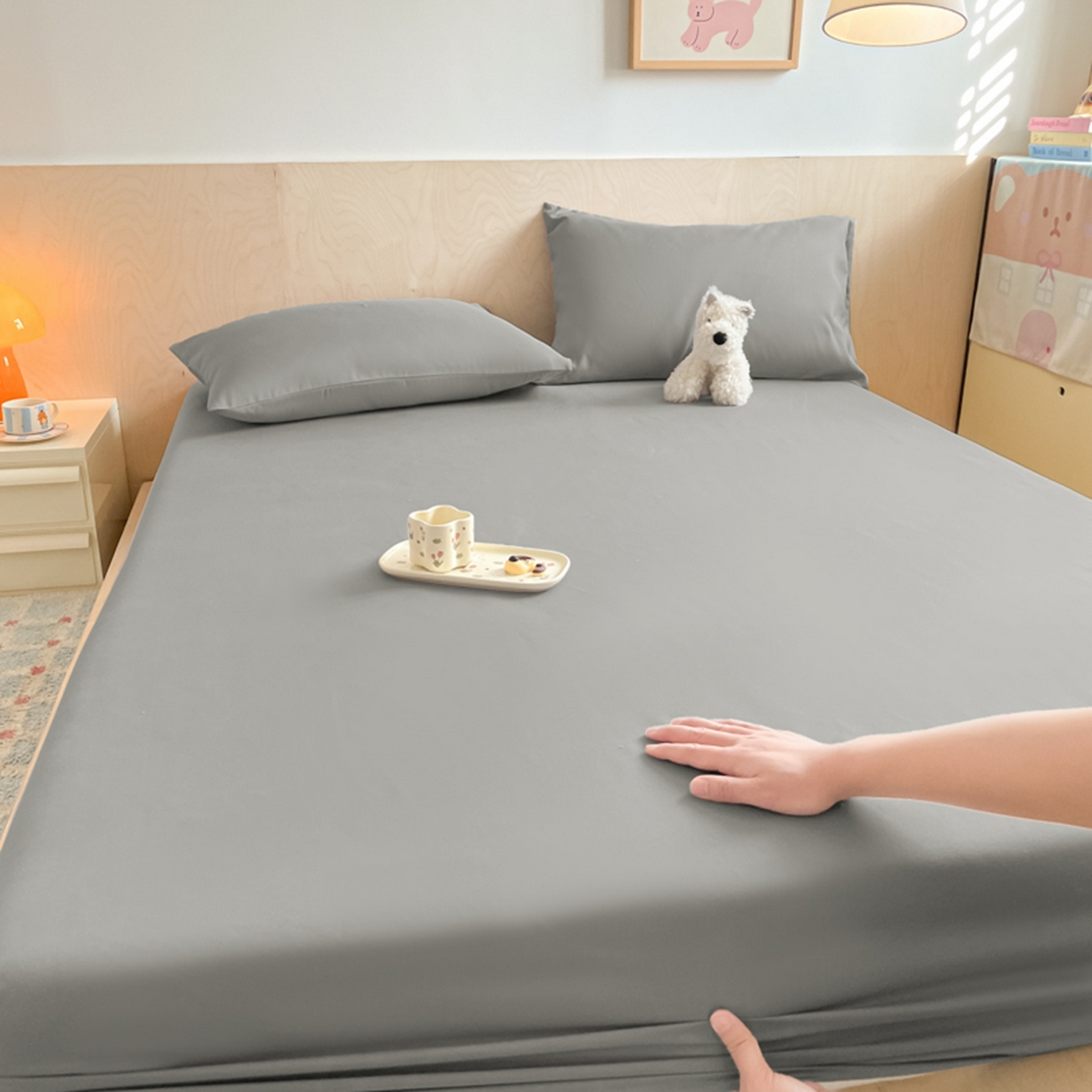 91家纺网 家纺一手货源 找家纺 欧邦 2026春夏新款纯色磨毛单床笠床笠单件单品床笠 磨毛-浅灰