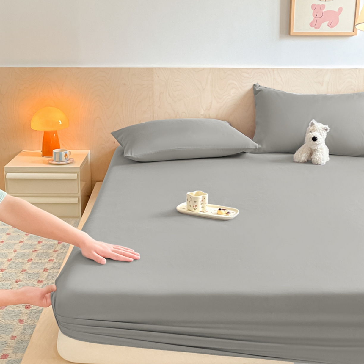 91家纺网 家纺一手货源 找家纺 欧邦 2026春夏新款纯色磨毛单床笠床笠单件单品床笠 磨毛-浅灰