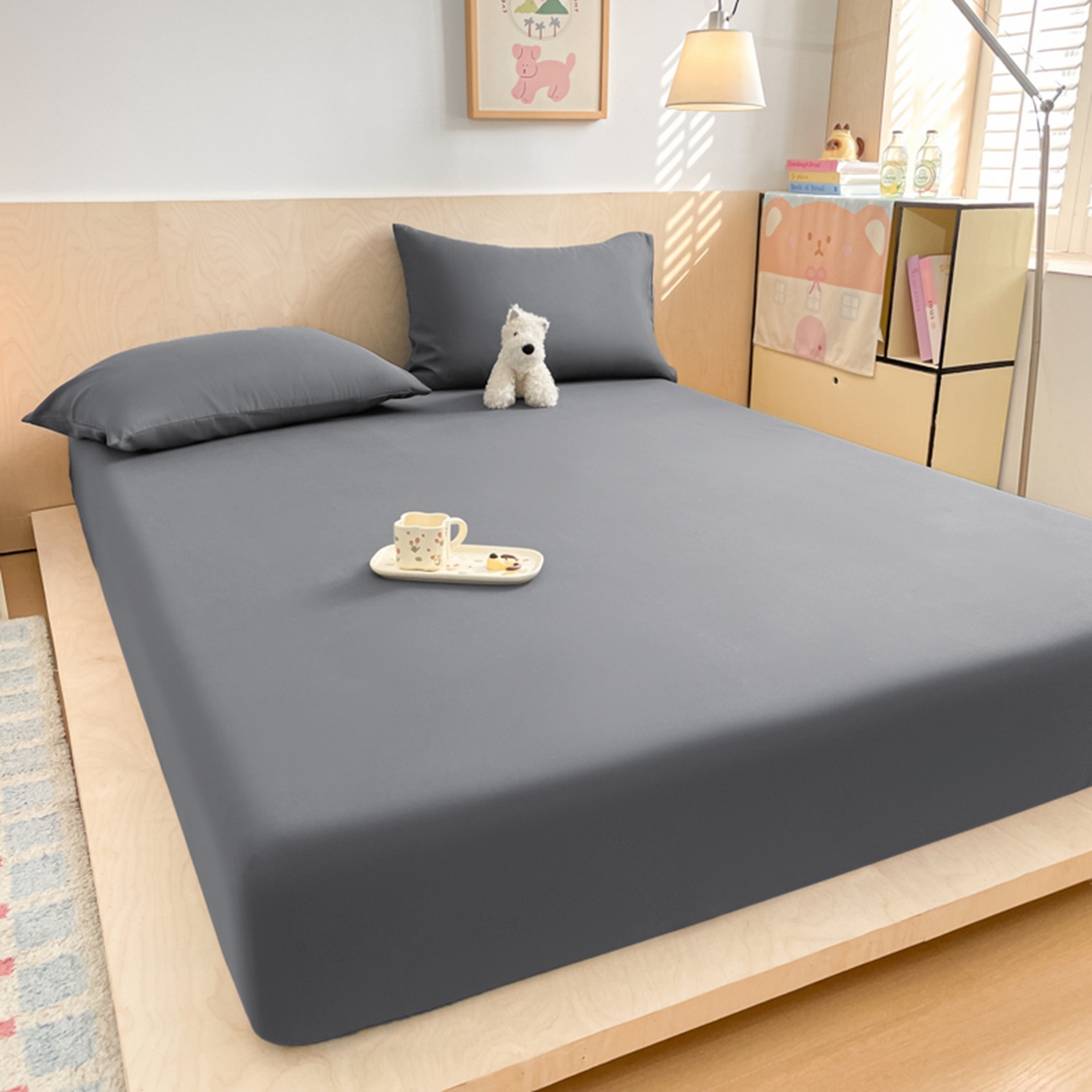 91家纺网 家纺一手货源 找家纺 欧邦 2026春夏新款纯色磨毛单床笠床笠单件单品床笠 磨毛-深灰