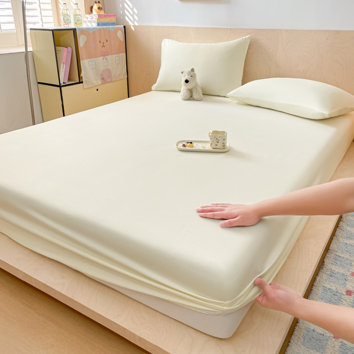 欧邦 2026春夏新款纯色磨毛单床笠床笠单件单品床笠 磨毛-米白