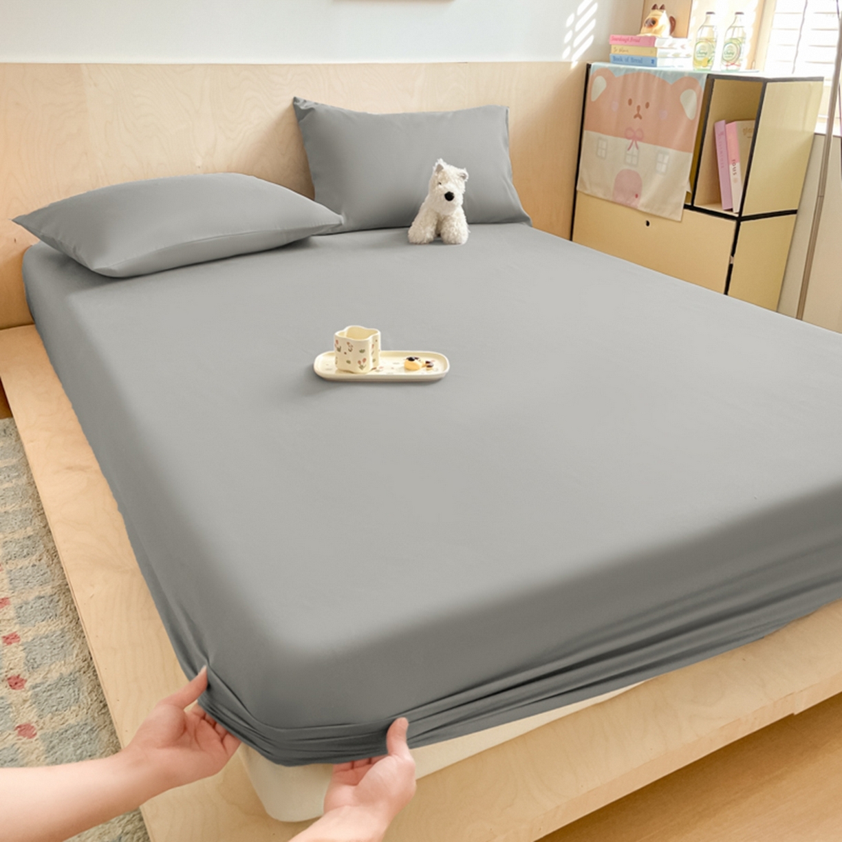 91家纺网 家纺一手货源 找家纺 欧邦 2026春夏新款纯色磨毛单床笠床笠单件单品床笠 磨毛-浅灰