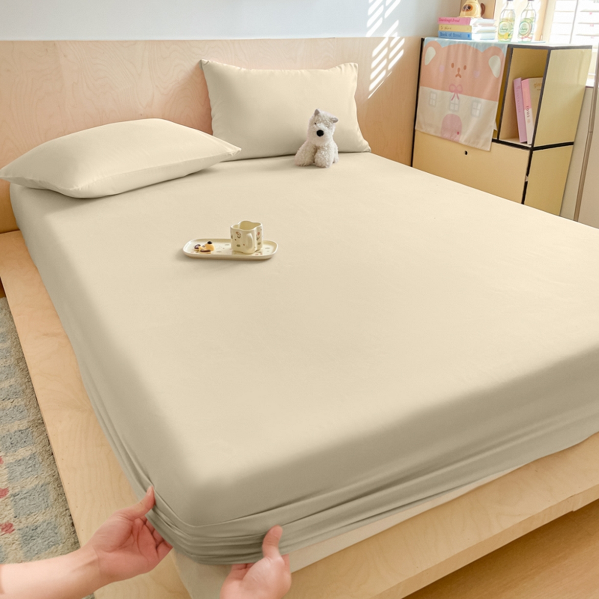 91家纺网 家纺一手货源 找家纺 欧邦 2026春夏新款纯色磨毛单床笠床笠单件单品床笠 磨毛-卡其